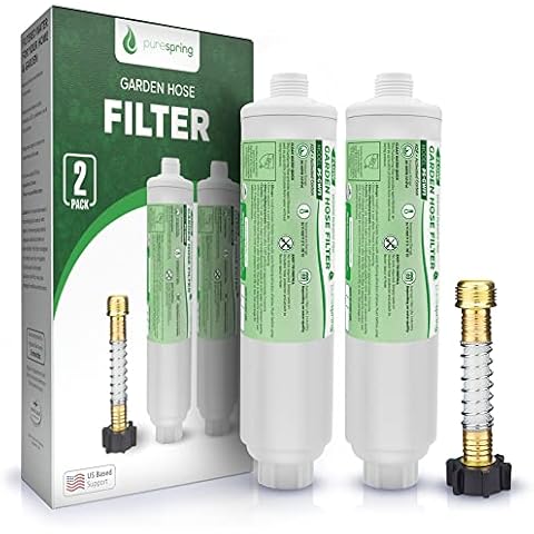 PureSpring Garden Hose Inline Water Filter With Flexible Hose Protector for Gardening, Car Washing, Pets, Reduces Chlorine, Heavy Metals, Sediments, and Odor (2 Pack) Cover
