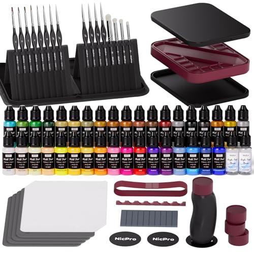 Image of Nicpro All-in-One Miniature Painting Kit, Including 36 Colors Model Paint, Wet Palette, 16PCS Detail Paint Brushes Drybrush with Bag, Magnetic Painting Handle, Sponges, Pallet Paper, Brush Holder