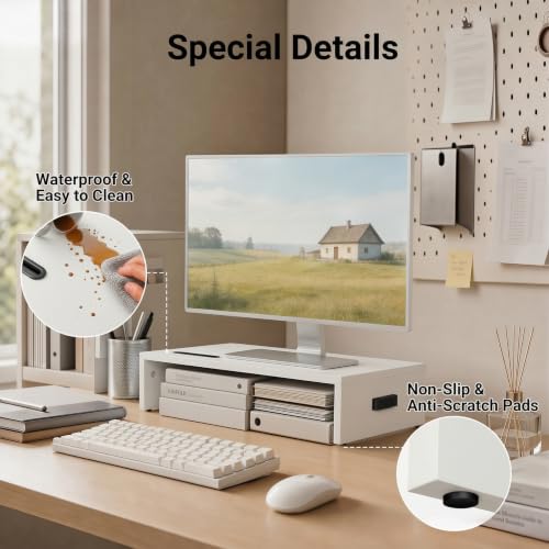BONTEC Monitorständer 42 cm mit Handyhalter, 30kg Monitor Stand PC, Weiß – Ansicht 4