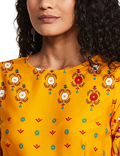 Image of plusS Georgette A-Line Dress (LDR4668-OCHERPRINT Yellow 2XL)
