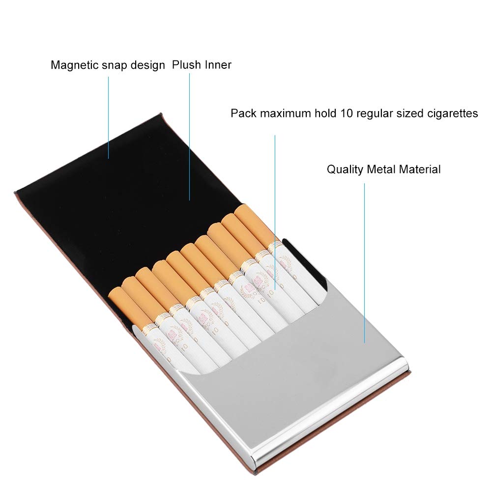 Portasigarette Portatile Sottile In Pelle PU E Acciaio Inox - Contiene 10 Sigarette E Carte - Design Ergonomico Con Chiusura Magnetica - Blu - 2