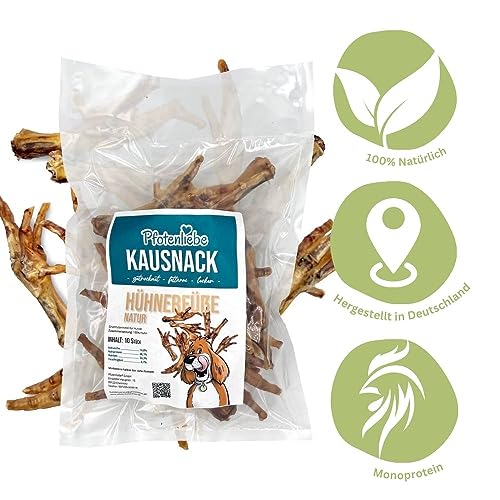 Pfotenliebe getrocknete Hühnerfüße für Hunde, 100% Huhn, knuspriger Hundesnack, 100g