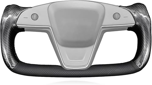 MEWANT Funda para volante de automóvil de piel sintética y fibra de carbono brillante para Tesla Yoke Model S Plaid 2021-2023  Model X 2021-2023,