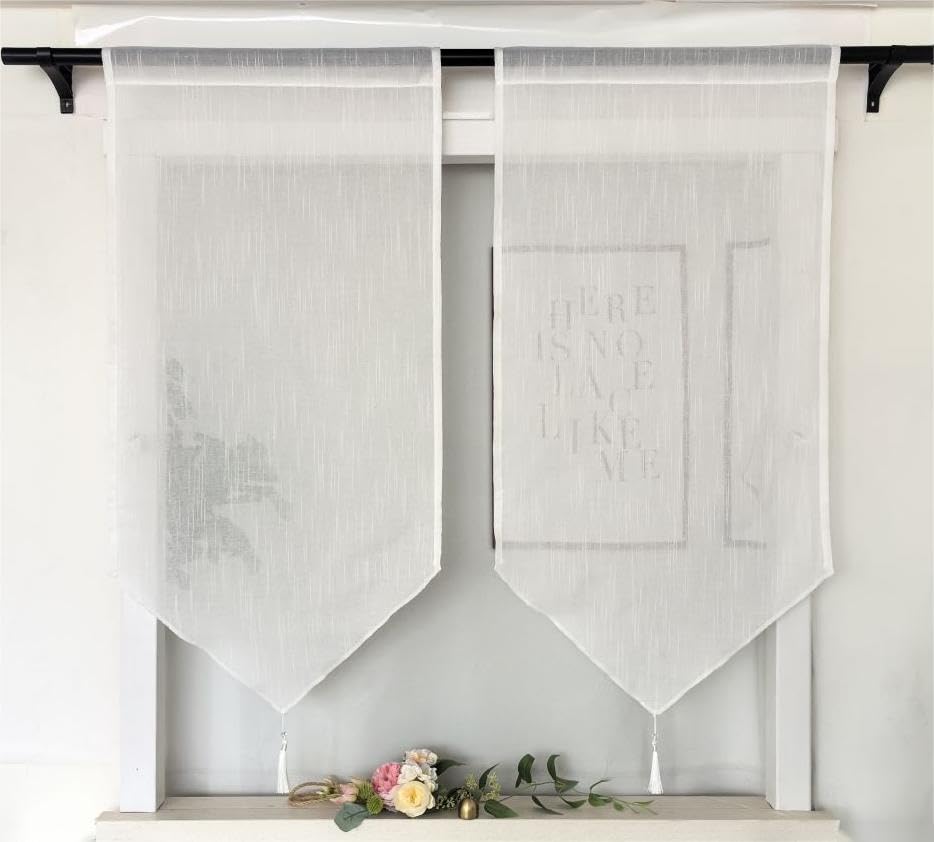 Vordesack Leinenoptik Panneaux mit Quaste Scheibengardine...