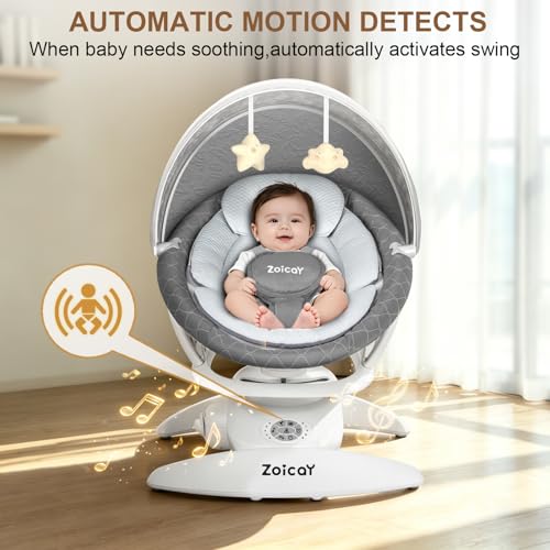 Image of 3-in-1 Baby Swing for Infants with Motion Detection, Infant Swing with 5 Speeds & 3 Swing Modes, 12 Melodies, Electric Swing for Baby, Indoor & Outdoor Use, Up to 25 lbs, Gray