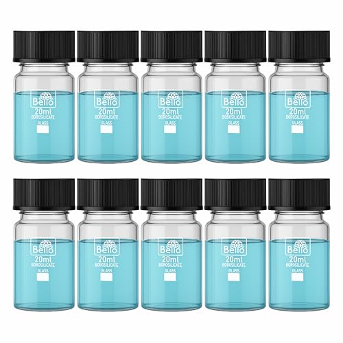 Image of Bello Borosilicate 20ml 10pcs Transparent Glass Vials with Lids Flat Bottom Bottles for Essential Oils Samples and Scientific Cosmetics Perfume making and High-pressure Resistant