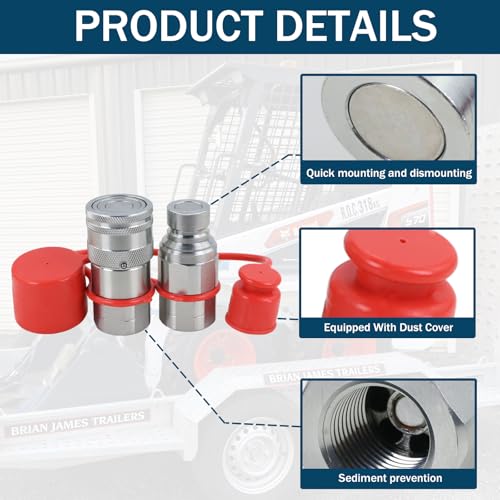 Image of 1 /2 inch Skid Steer Flat Face Hydraulic Quick Connect Couplers With Dust Covers - Compatible With Parker FE Series | Faster FFH Series | Snap Tite 74 Series