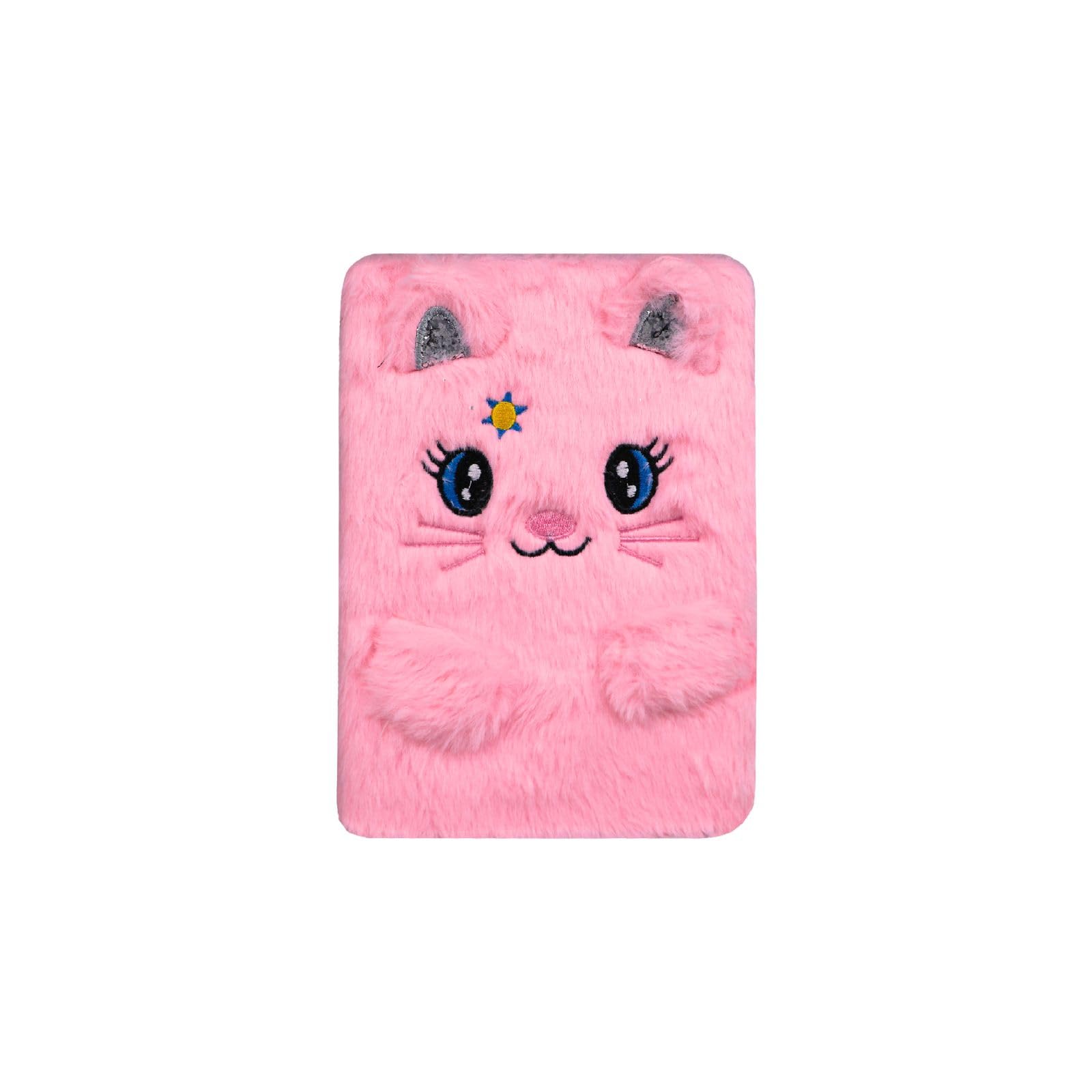 Fluffy Notebook – Happy Kitty | Plush Journal for Kids | Soft & Cute Stationery Gift for Girls | Light Pink, 21 x 15 cm