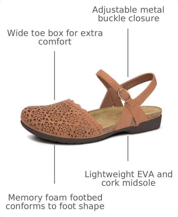 Image of PARTY Closed Toe Sandals Women, Barefoot Arch Support Flat Sandals for Office Work and Travel with Comfortable Cork Footbed