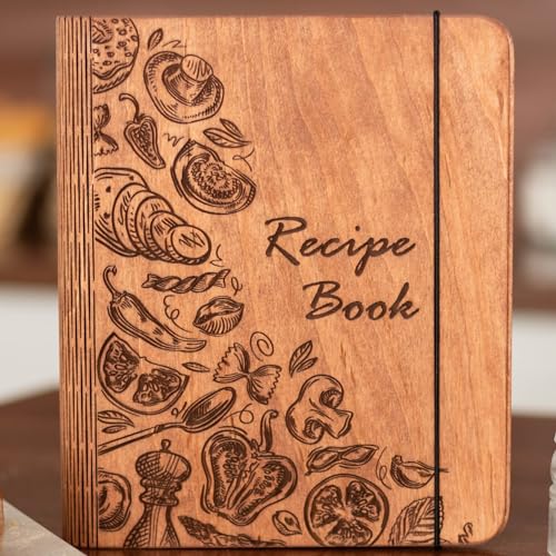 ENJOY THE WOOD Personalized Recipe Book Binder - Wooden Blank Family Cookbook Journal to Write in Your Own Recipes - Customized Recipe Binder, Recipe Books to Write in, Hardcover (Small (A6), Veggies)