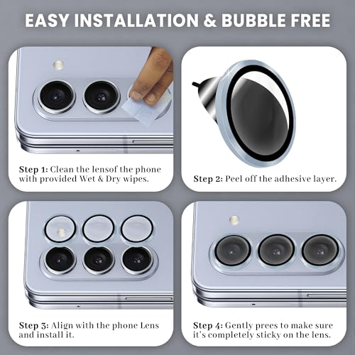 Image of FIRST MART Light Blue Camera Ring Guard Protector for Samsung Galaxy Z Fold 5 | Tempered Glass with Metal Alloy Rings, HD Clear, Scratch Resistant, Case-Friendly | Pack of 1