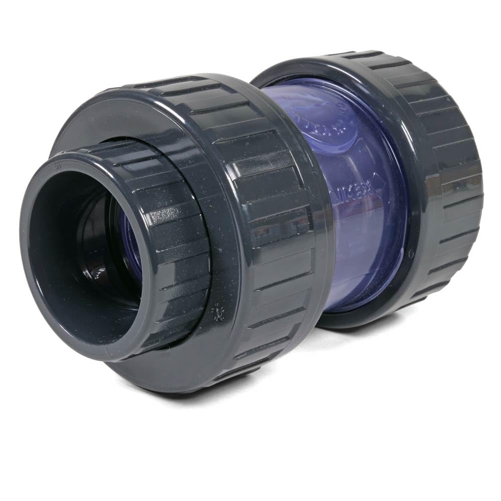 PVC-U Rückschlagventil 63 mm - Transparentes Kegelventil mit Edelstahlfeder AISI 302 - Klebemuffe EPDM Dichtung - PN16 DN50