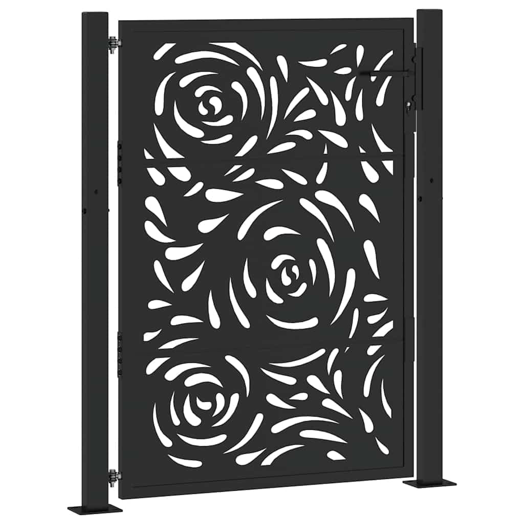 Vidaxl (Steel/Black, 105 X 130 Cm/Flame Design) Garden Gate 105X180 Cm Weathering Steel Flame Design Fence Gate