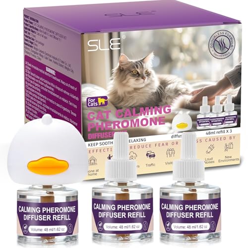 SLE Diffusore Feromoni per Gatti, 1 Diffusore + 3x48ml Ricariche Calmante per Antistress Ridurre l'Ansia e Lo Stress, Feromoni Felini Tranquillanti per Gatti Irrequieti e Stressati (3)