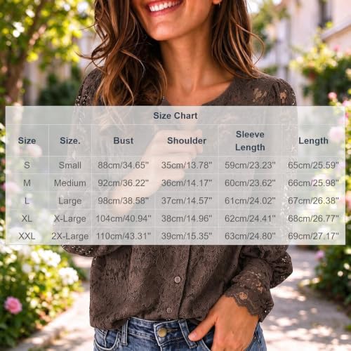Women Floral Lace Dressy Shirt Button Down Fall Trendy Long Sleeve Top - image 4