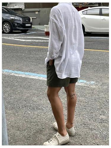 Men's Linen Shirt Button Down Shirt Long Sleeve Shirt with Pocket Collar Neck Summer Beach Shirts2