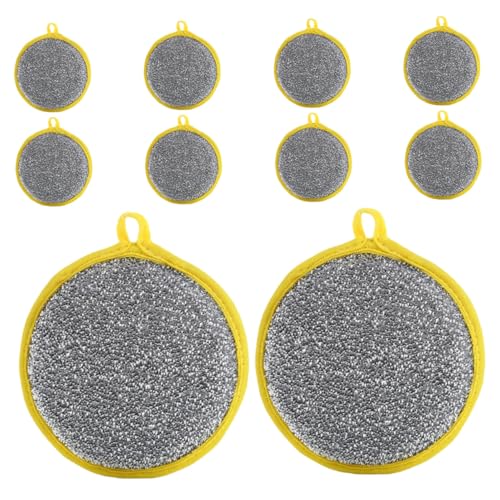Cabilock Round Cleaning Pad Set 10 Pack Multi-Purpose Dish Scrubber Pad Double-Sided Metalic Surface for Efficient Cleaning