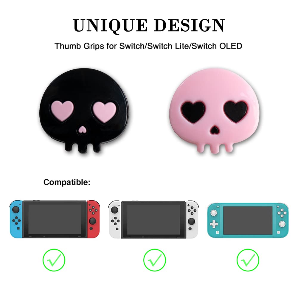 PERFECTSIGHT Daumengriffe, niedliche Halloween-Totenkopf-Joystick-Kappen für Nintendo Switch, Switch OLED, analoge Stick-Tastenabdeckung für NS Joycon Controller