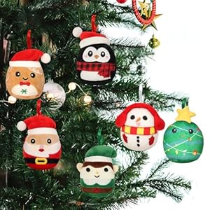   6-Pcs-Mini-Plush-Christmas-Ornaments-315-Cute-Plush-Ornament-for-Christmas-Tree-Decoration-Collectible-Soft-Squishy-Small-Stuffed-Animal-Toy-Stocking-Stuffers-Gift-for-Kids