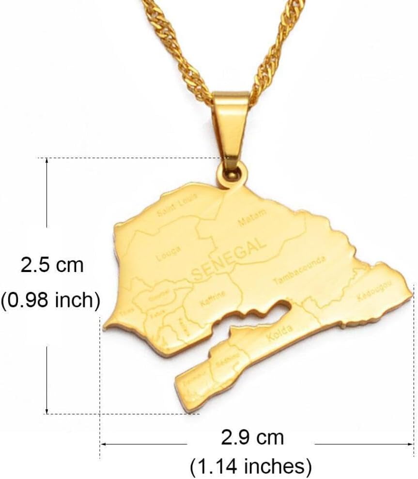 Senegal Map Necklace 60cm Gold Color
