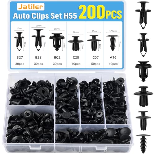 JatilEr 200 Stück Befestigungsclips Auto Clips, H55 Kfz Clips 6 Arten Spreiznieten Nylon Kunststoffnieten Karosserie Clips, Universal Türverkleidung Clips Befestigungssatz