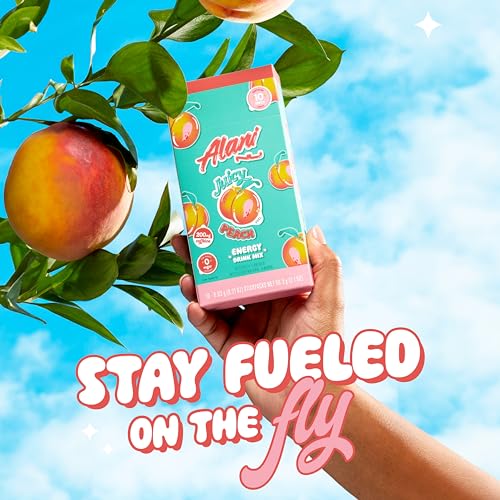 Image of Alani Nu JUICY PEACH Energy Sticks | Energy Drink Powder | 200mg Caffeine | Pre Workout Performance with Antioxidants | On-The-Go Drink Mix | Biotin, B Vitamins | Zero Sugar | 10 Calories | 10 Pack