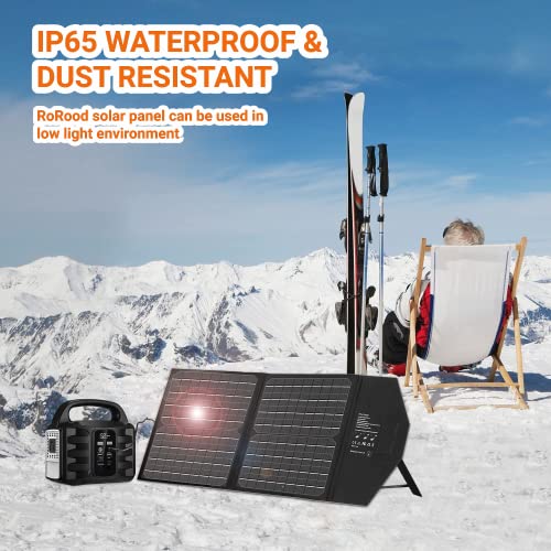 Rorood Portable Solar Panel, 30W Solar Panels Foldable Solar Charger Ipx3 Waterproof High-Efficiency Solar Panel With 18V Dc, Qc3.0, Usb C, 10Pcs Connectors Fits Universal Power Station, Camping #TOP6
