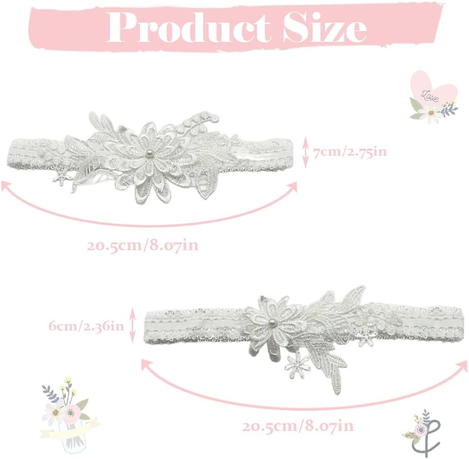 2 PCS/1Pair Wedding Garter Set White Bride Sexy Lace Leg Garter Belt Pearls Flower Garters for Bride for Wedding Engagement Gift Anniversary Prom Bridal Shower Outfit
