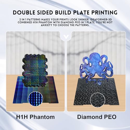 Image of IdeaFormer-3D Double Sided H1H PEO Build Plate for Bambu Lab X1 X1C X1E P1P P1S P2S A1, Smooth Phantom H1H+Diamond PEO Spring Steel Sheet Flexible Plate 257x257mm for Bambu 3D Printers