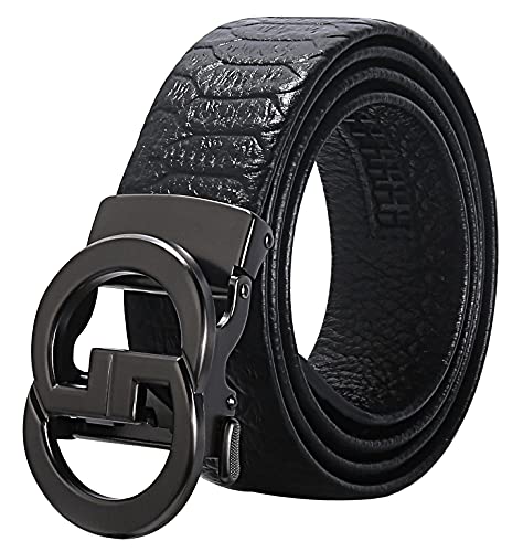 Men's Leather Belt with Automatic Buckle 35mm wide Ratchet Dress Belt, Trim to Fit