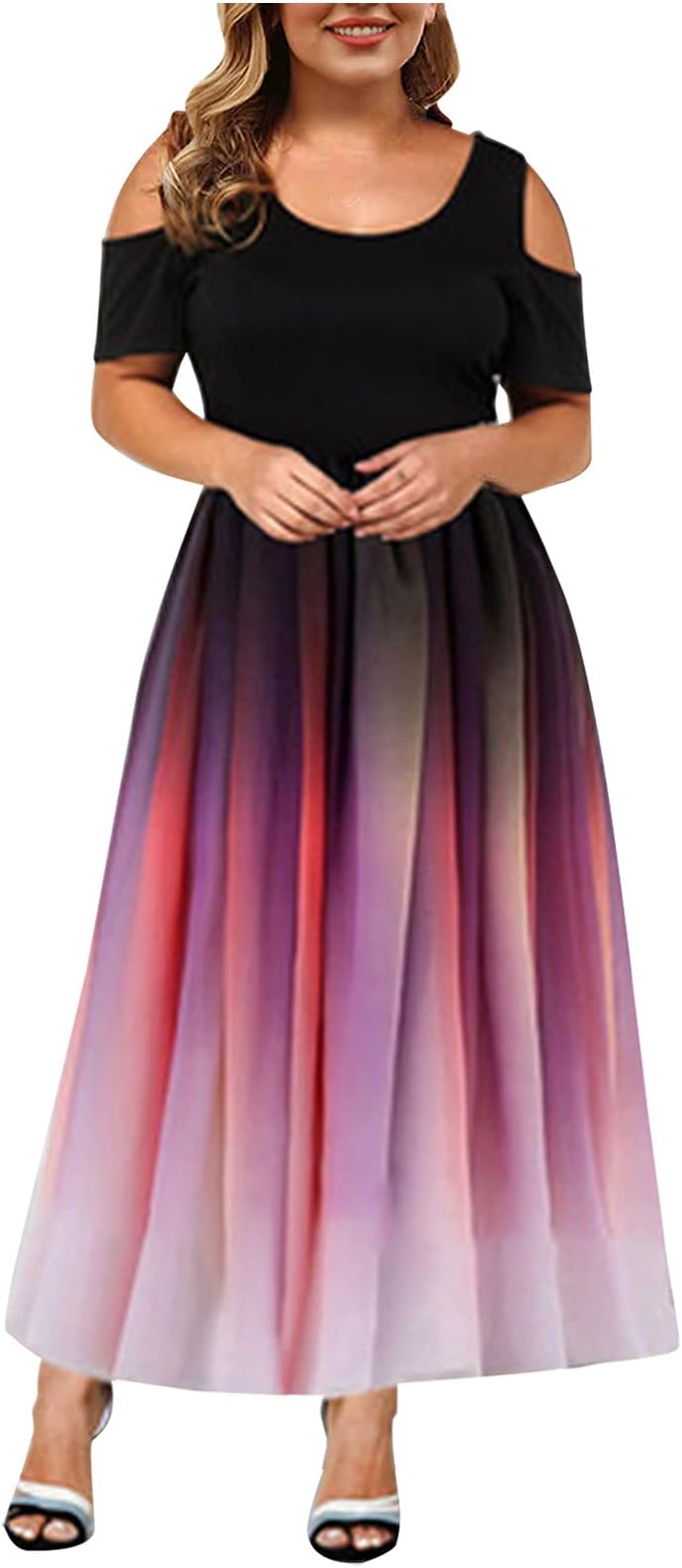 Women Dresses Casual Plus Size Bohemian Short Sleeve Floral Long Maxi Summer Beach Swing Dress