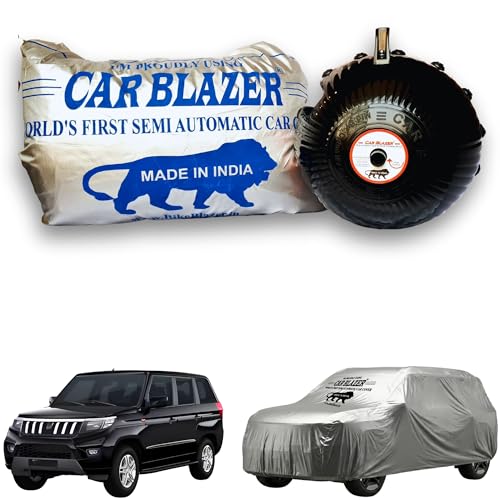 Image of CARBLAZER Portable & Semi-Automatic Full Body Car Covers: Heavy Duty Device| Anti-Theft| Dust & Scratch Proof | Water & Wind Resistant|Custom Fit| Dual-Side Cover, Compatible for Bolero NEO