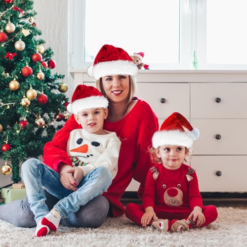 Image of BSVI Christmas Hat, Santa Hat for Adult /Kids /Baby Red Velvet Double Extra Thicken Unisex Xmas Hats for New Year Holiday Party
