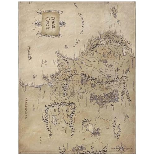 Joygoodta Manta de Forro Polar con diseño de Mapa de la Tierra Media, Manta de Felpa de Terciopelo súper Suave para sofá, Cama, sofá, 27, 6 x 39, 4 Pulgadas