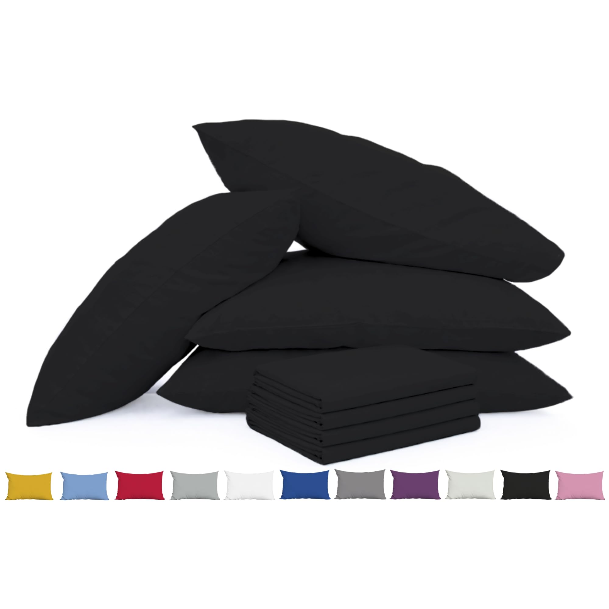 Pillow Cases 4 Pack Black - 100% Brushed Microfibre UK-Standard Size 50x75cm Envelope Closure Pillowcases - OEKO-TEX Certified, Wrinkle & Fade Resistant Pillow Covers (Pack of 4, Black) โ image 1