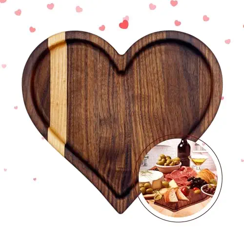 Mother's Day Heart Shaped Charcuterie Board - Heart Tray/Heart Cutting Board Walnut & Maple Hardwood - Heart Charcuterie Board - Serving Tray Mothers Day Gift