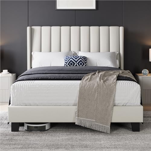 Yaheetech Lit Double Rembourré 140x200 cm avec Sommier à Lattes, Cadre de Lits Moderne pour...