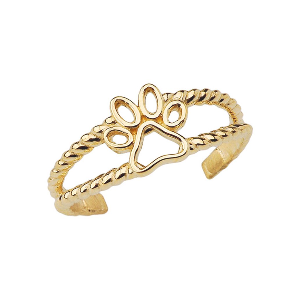 Fine 10k Yellow Gold Dog Paw Print Double Rope Toe Ring