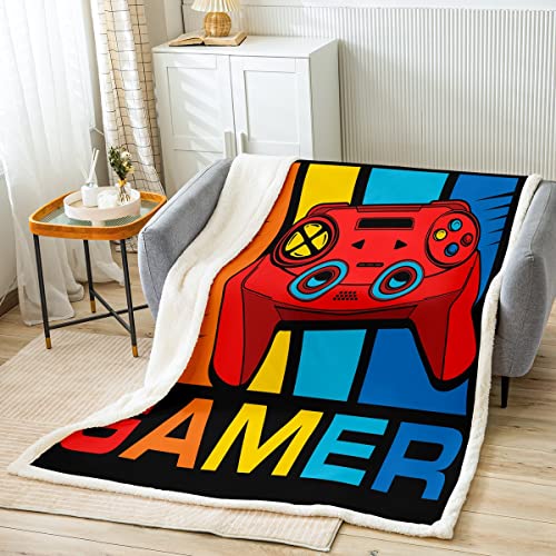 Loussiesd Gamepad Sherpa Throw Blanket Video Game Youth Boys Girls Fleece Blanket for Sofa Couch Gamer Plush Blanket Modern Video Game Controller Room Decor Single 50"x60" Blanket