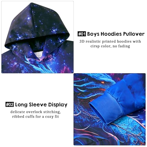Image of TUONROAD Boys Hoodies 3D Graphic Sweatshirt Lightweight Pullover 6-16T cool