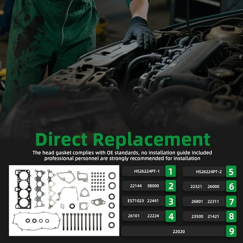 Image of 22311-26101 Cylinder Head Gasket Set with Head Bolt Kit, for Hyundai Accent 1.6L DOHC 16v 06-11, for Kia Rio 1.6L DOHC 16v 06-11#OE ES71023 HS26224PT-1, HS26224PT-2, 22211-26600, 22212-26050
