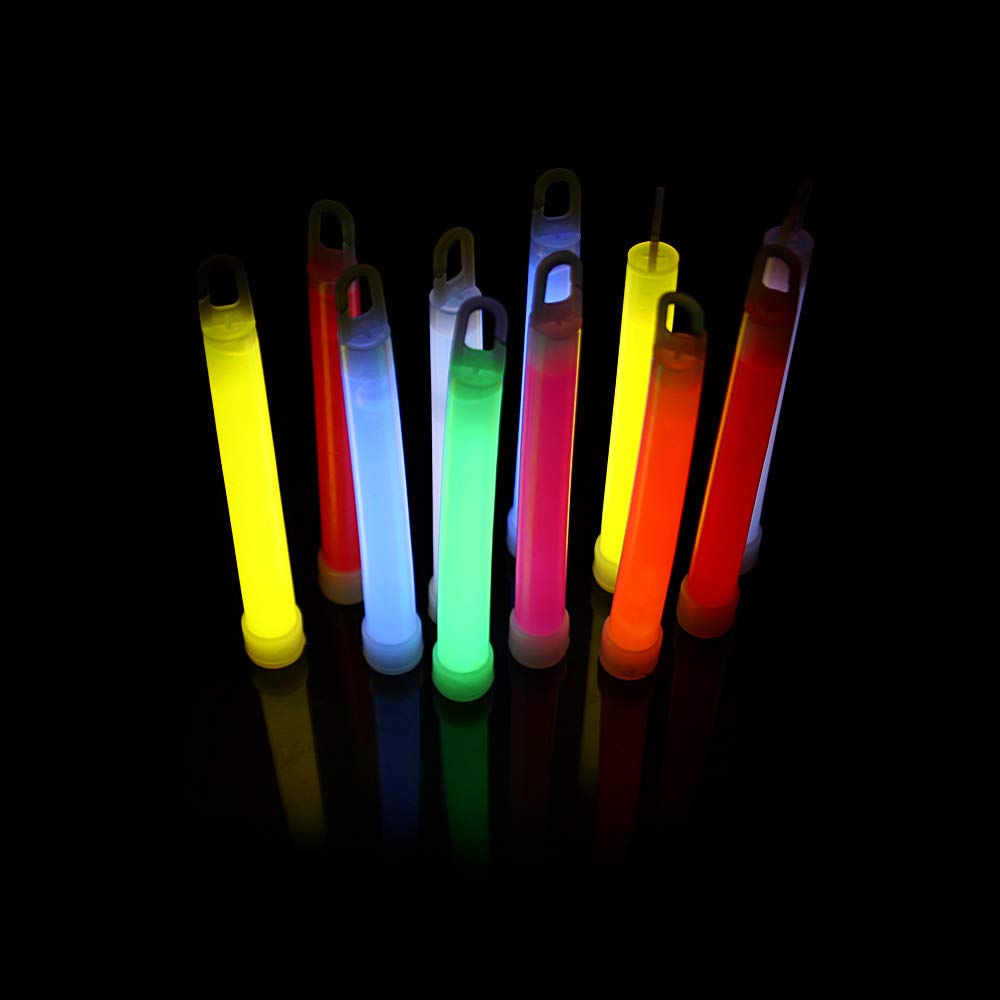KNIXS 100er Pack Power-Knicklichter/Knicklicht (15cm) inkl. Spezialhaken und Befestigungsband im 6-Farb-Mix Leuchtend für Party, Festival, Outdoor oder als Dekoration