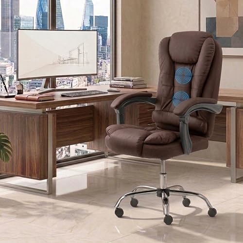 Image of Italia Premium Leatherette Office Chair for Work | Boss Chair, Ergonomic Executive, Luxurious Cushioned Arms & Seat, 2 Point Back Massager, Heavy Duty Metal Base (Mud Brown)