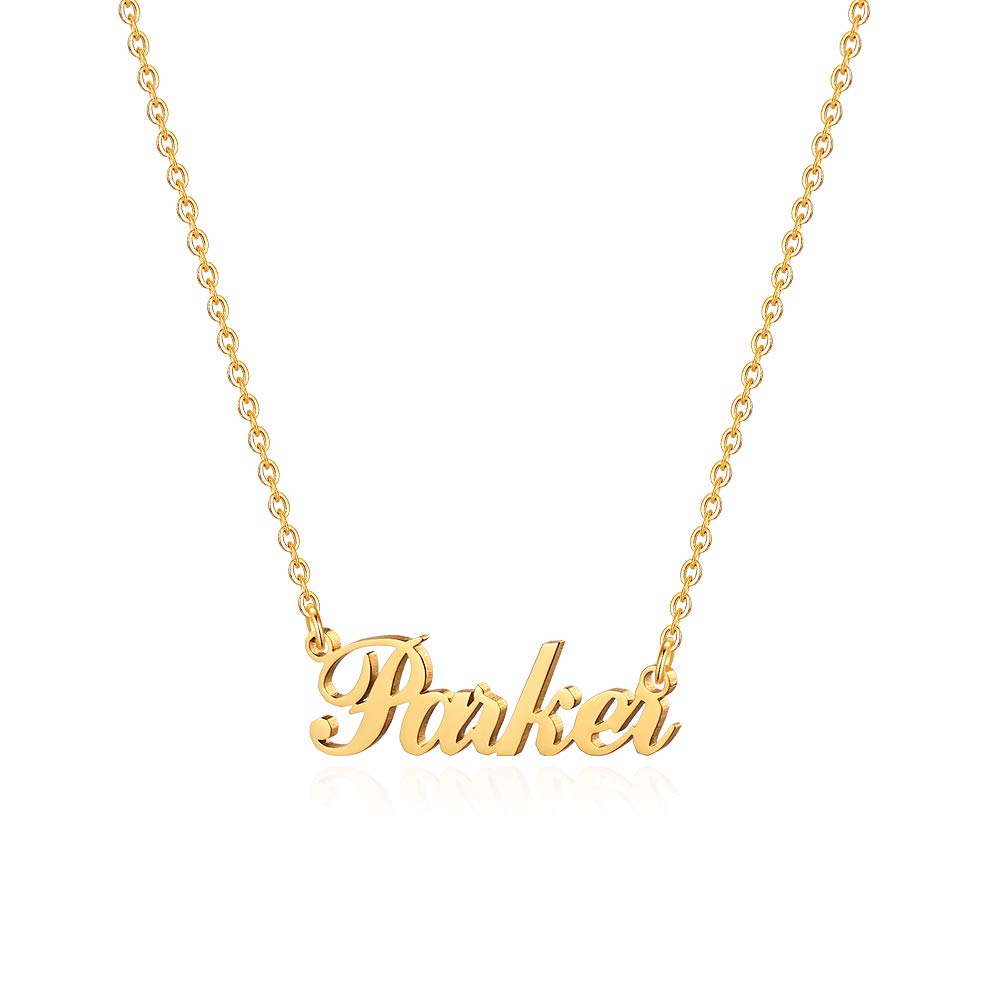 M MOOHAM Gold Custom Name Necklace Personalized - 18K Gold Plated Personalized Name Necklaces for Women Girls Kids Teens, Plate Monogram Necklace Name Necklace