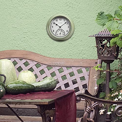 Acurite 02470 Rustic Green Outdoor Clock With Thermometer, 8.5" #TOP3