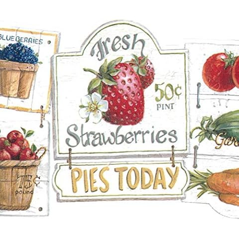 Dundee Deco Prepasted Wallpaper Border - Green Fruits & Vegetables Cover