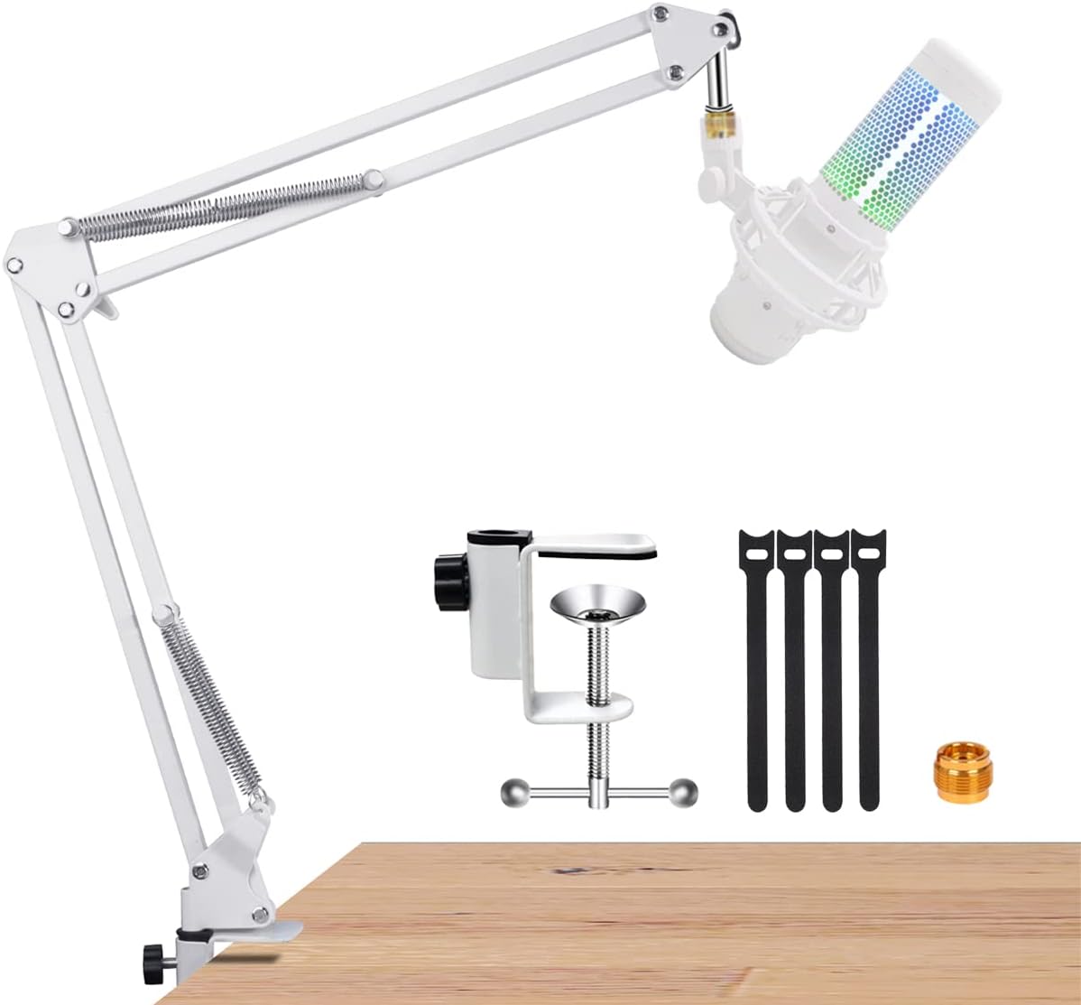 White Boom Arm for HyperX Quadcast, Compatible with HyperX Quadcast S Microphone, Modern White Steel & Zinc Arm for Podcasts, Gaming, Recording