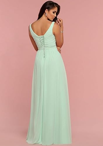 Miniatura 4 de King Noiva Vestidos de dama de honor vestido largo de gasa para invitada de boda plisado con cuello en V abertura alta sin espalda vestido formal de