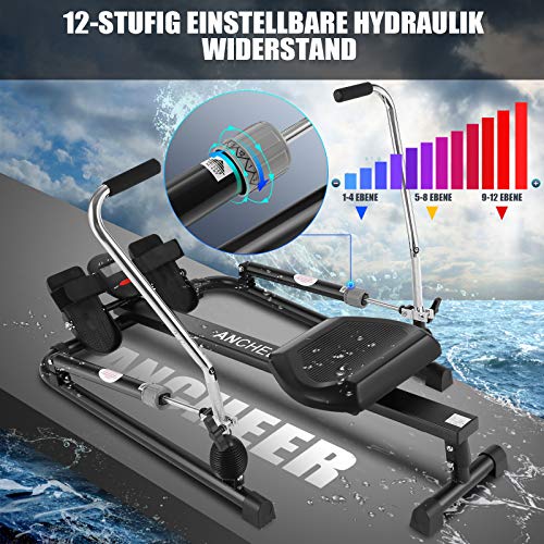 ANCHEER Hydraulisches Rudergerät, voll bewegliches, einstellbares Rudergerät mit 12-stufigem Widerstand und weichem Sitz… – Bild 3