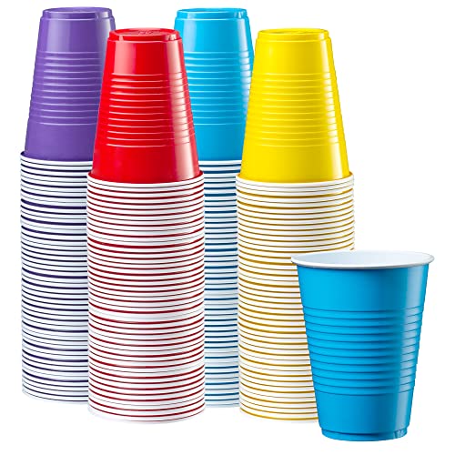 Vasos desechables de plástico para fiestas [240 unidades – 16 onzas] varios colores para beber tazas